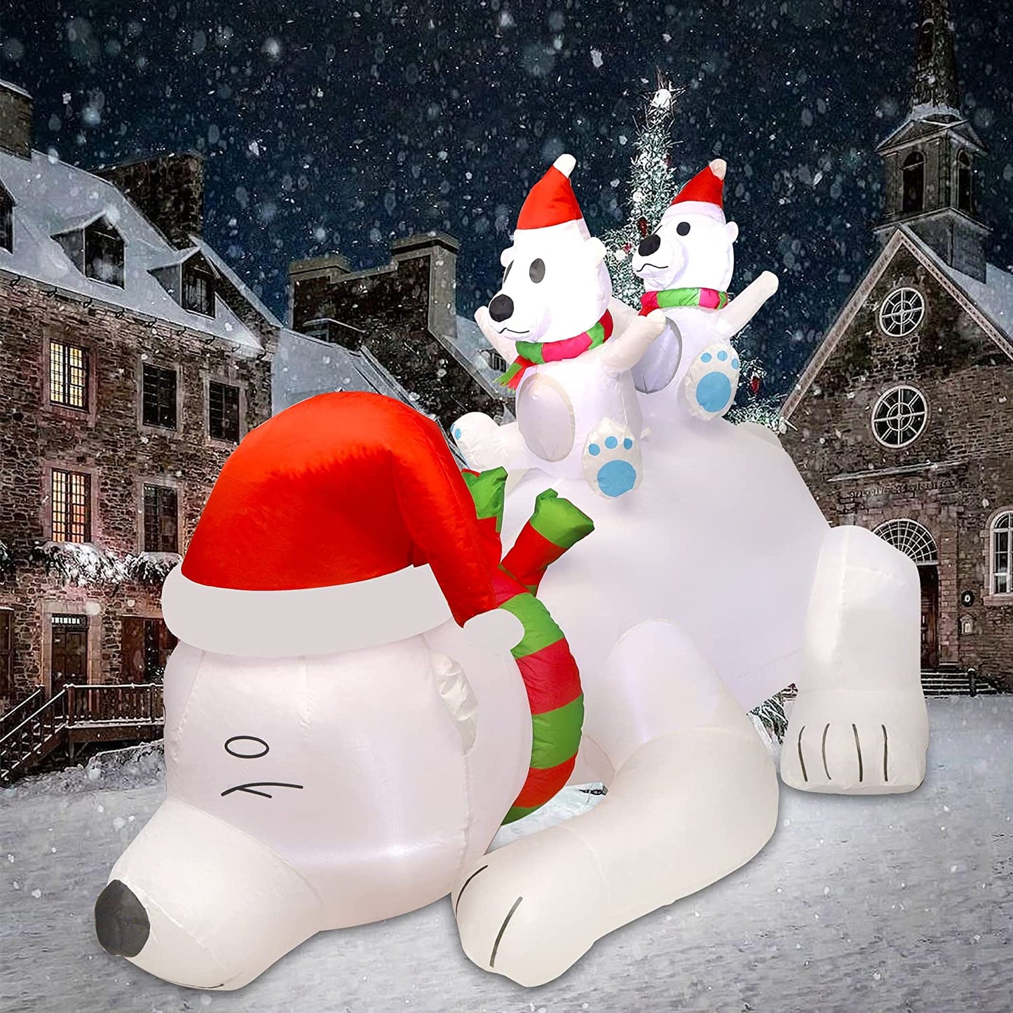 6 FT Christmas Lighted Inflatable White Bear with Built in LED Lights