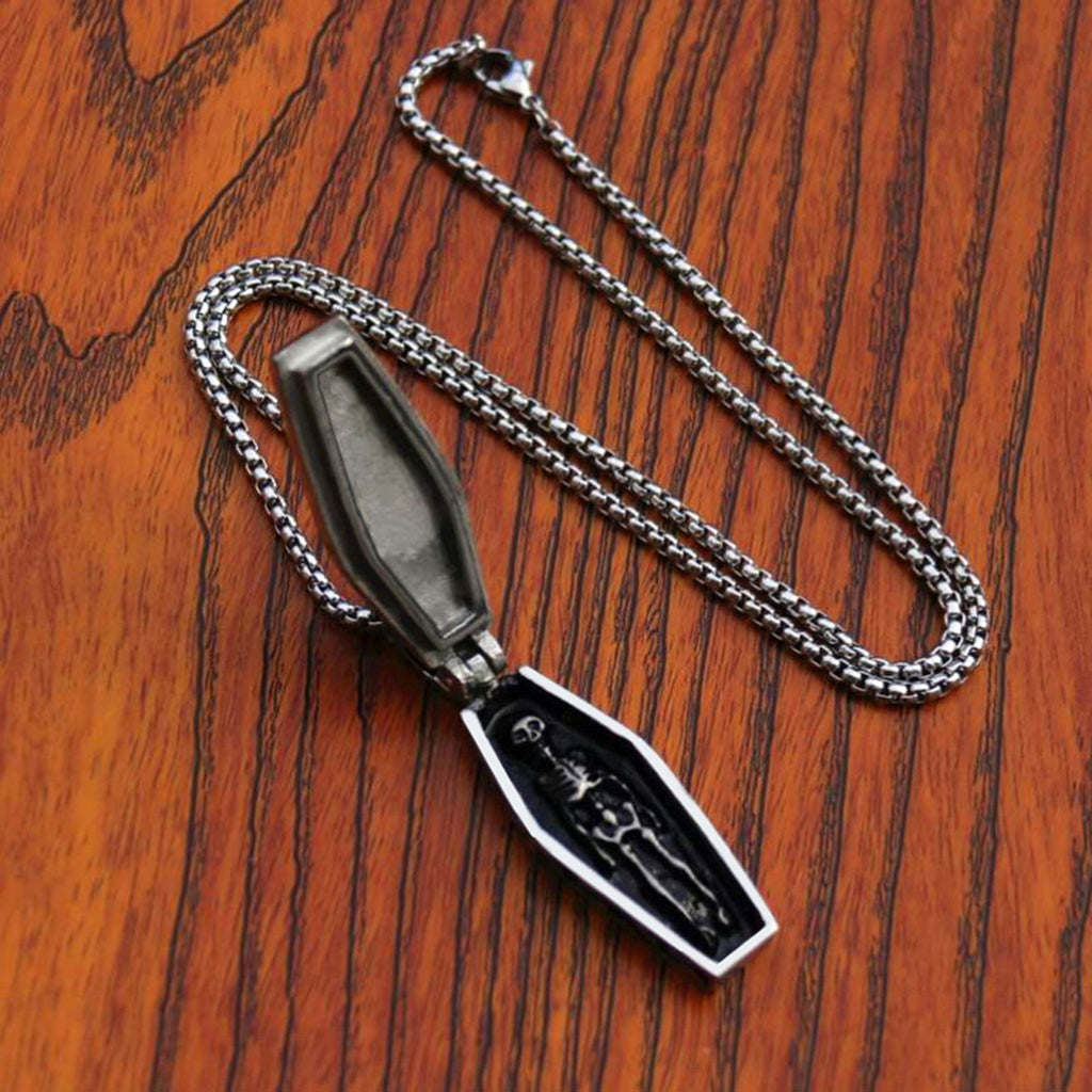 Vintage Coffin Vampire Skull Skeleton Pendant Necklace for Men & Women