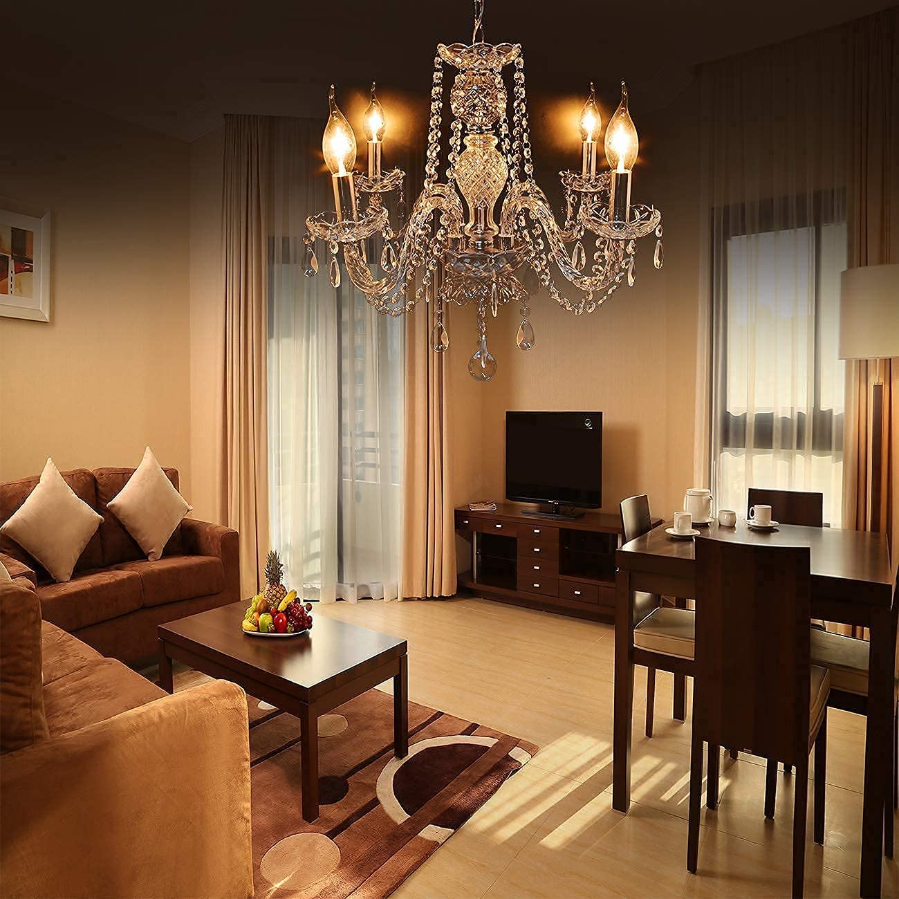 Clear Crystal Chandelier 4 Lights Pendant Ceiling Fixture