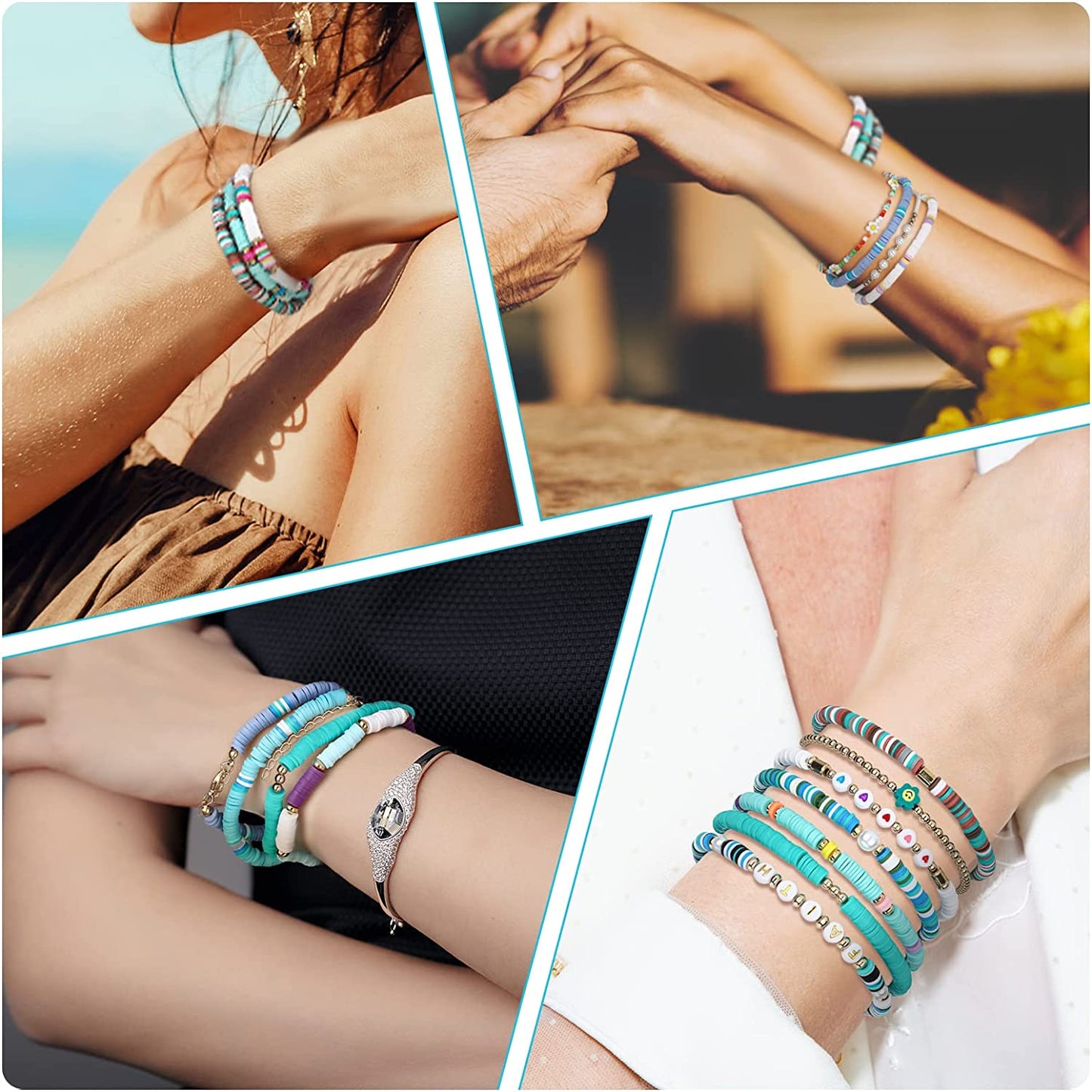 28 Pcs 4 Set Novel Style Beaded Surfer Bracelets Set Colorful Preppy