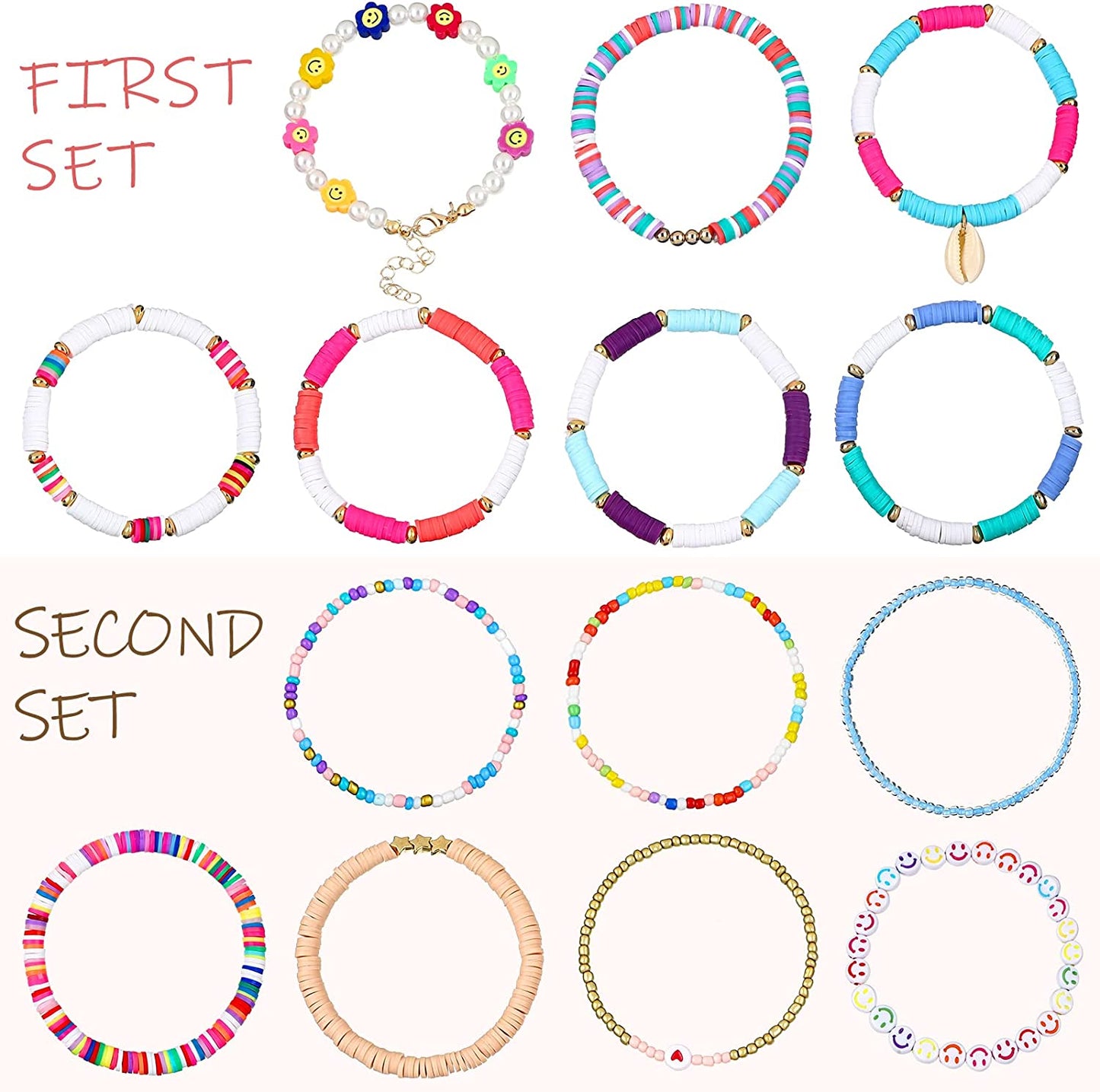 28 Pcs 4 Set Novel Style Beaded Surfer Bracelets Set Colorful Preppy