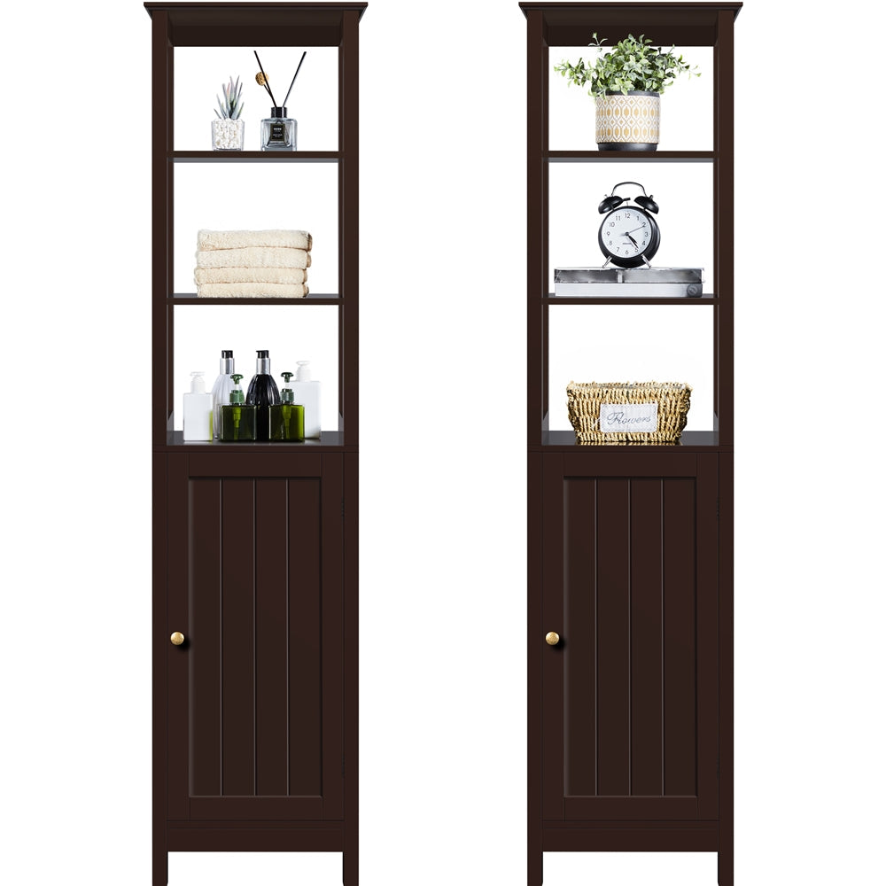 Wood Tower Cabinet w/ 3 Open Shelves & 1 Adjustable Shelf, Espresso