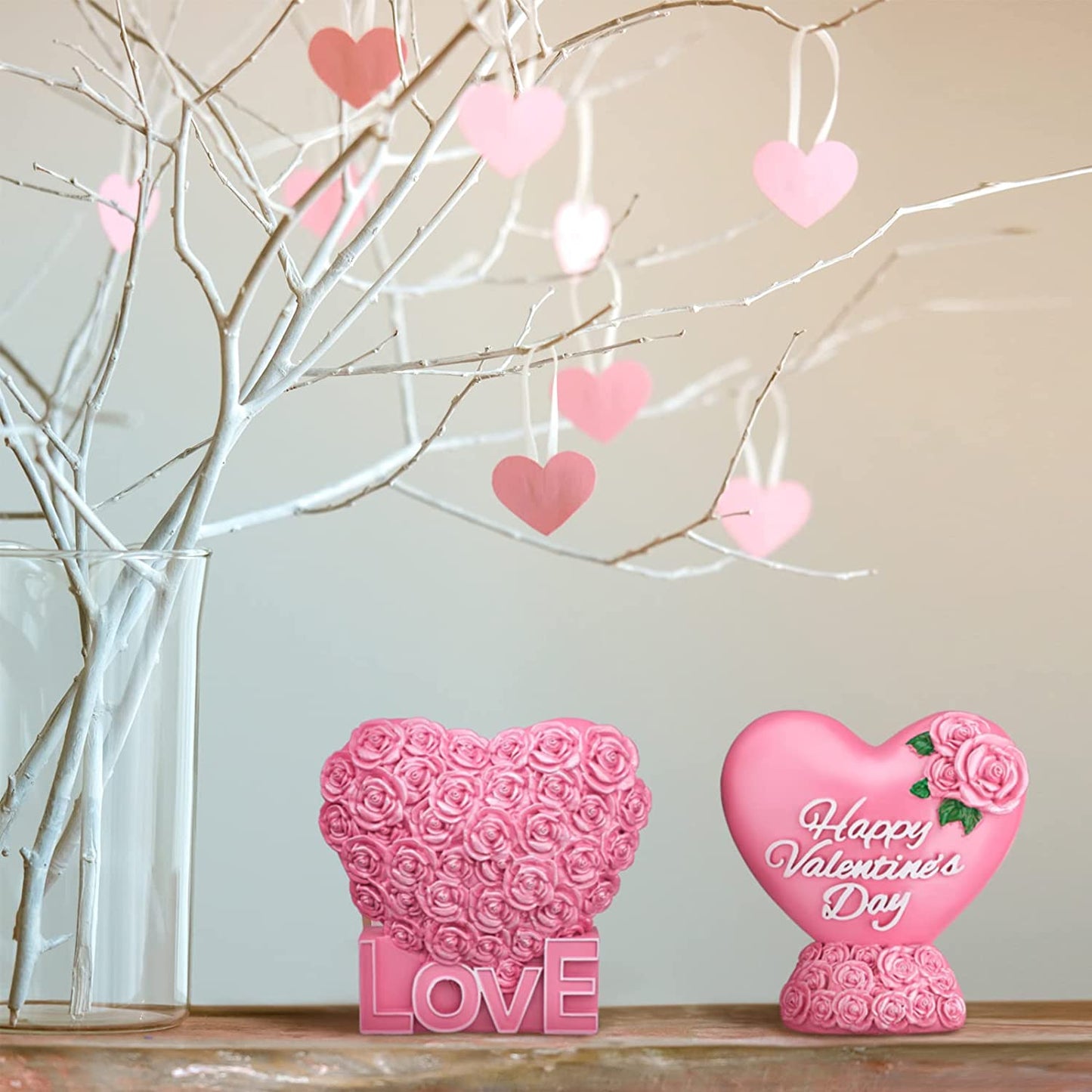 2 Pcs Valentine's Day Heart Figurine Resin Decorations