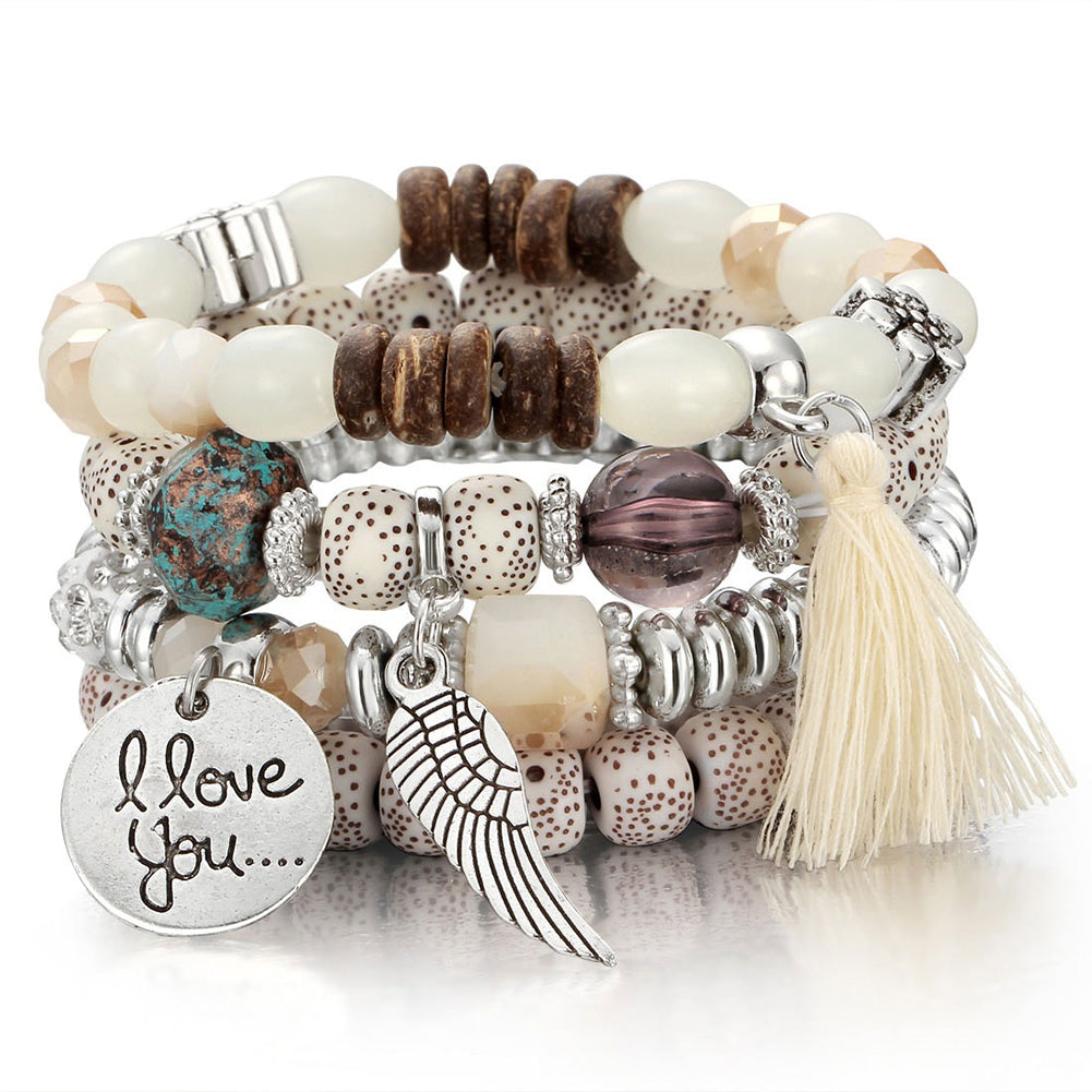 4Pcs/Set Bohemia Style Wing Beads Bracelet Bangle Jewelry Women Bracelet