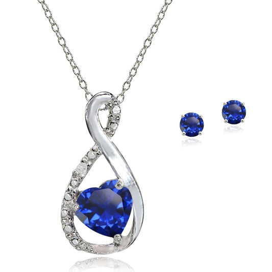 Infinity Heart Pendant Necklace & Stud Earrings Set for Women