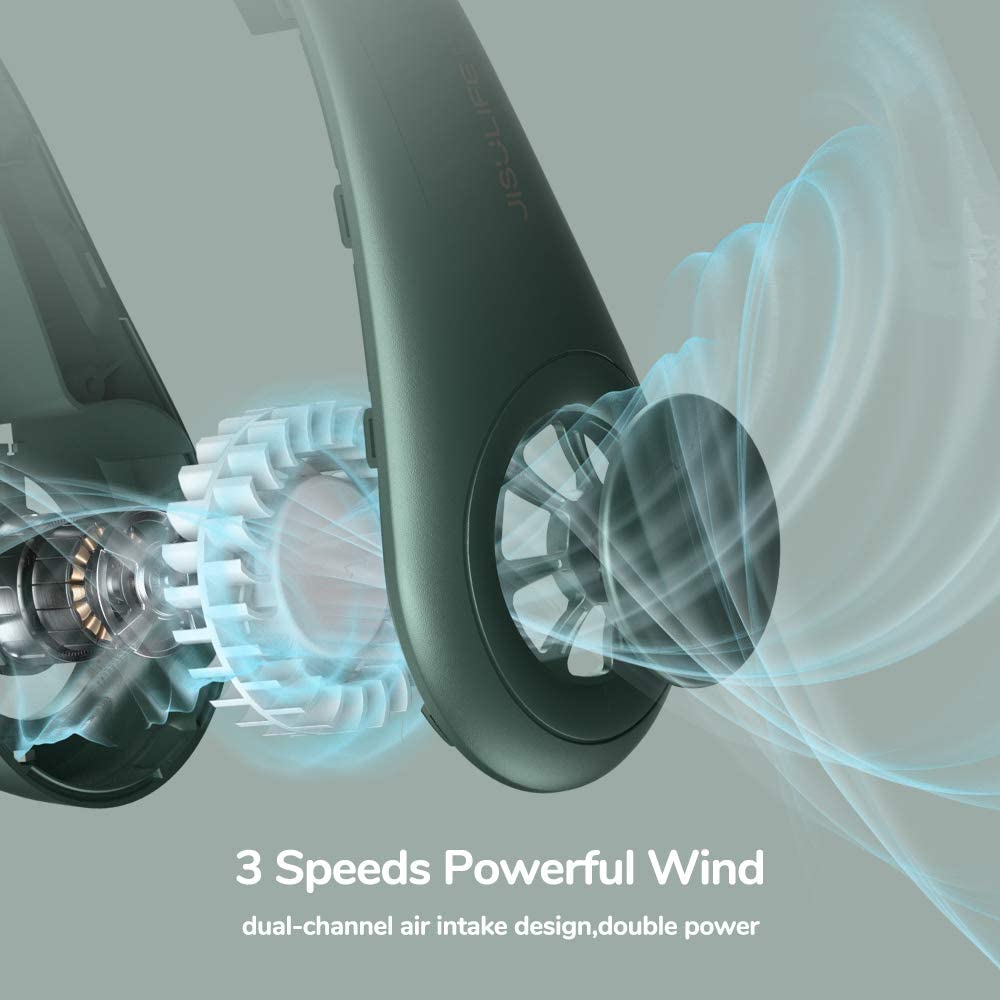 Portable Neck Fan, 4000 mAh Battery Powered Bladeless  w/ 3 Speeds