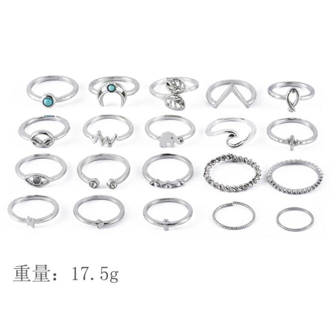 20Pcs Silver Star Moon Knuckle Ring Set for Women