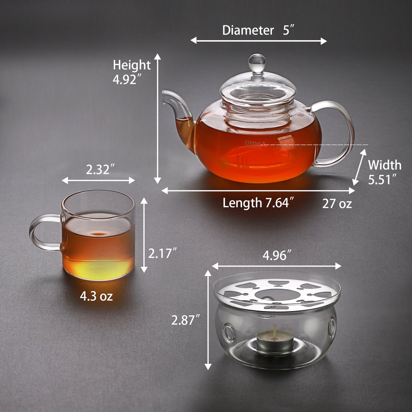 27 oz Glass Filtering Tea Maker Teapot w/ a Warmer & 6 Tea Cups