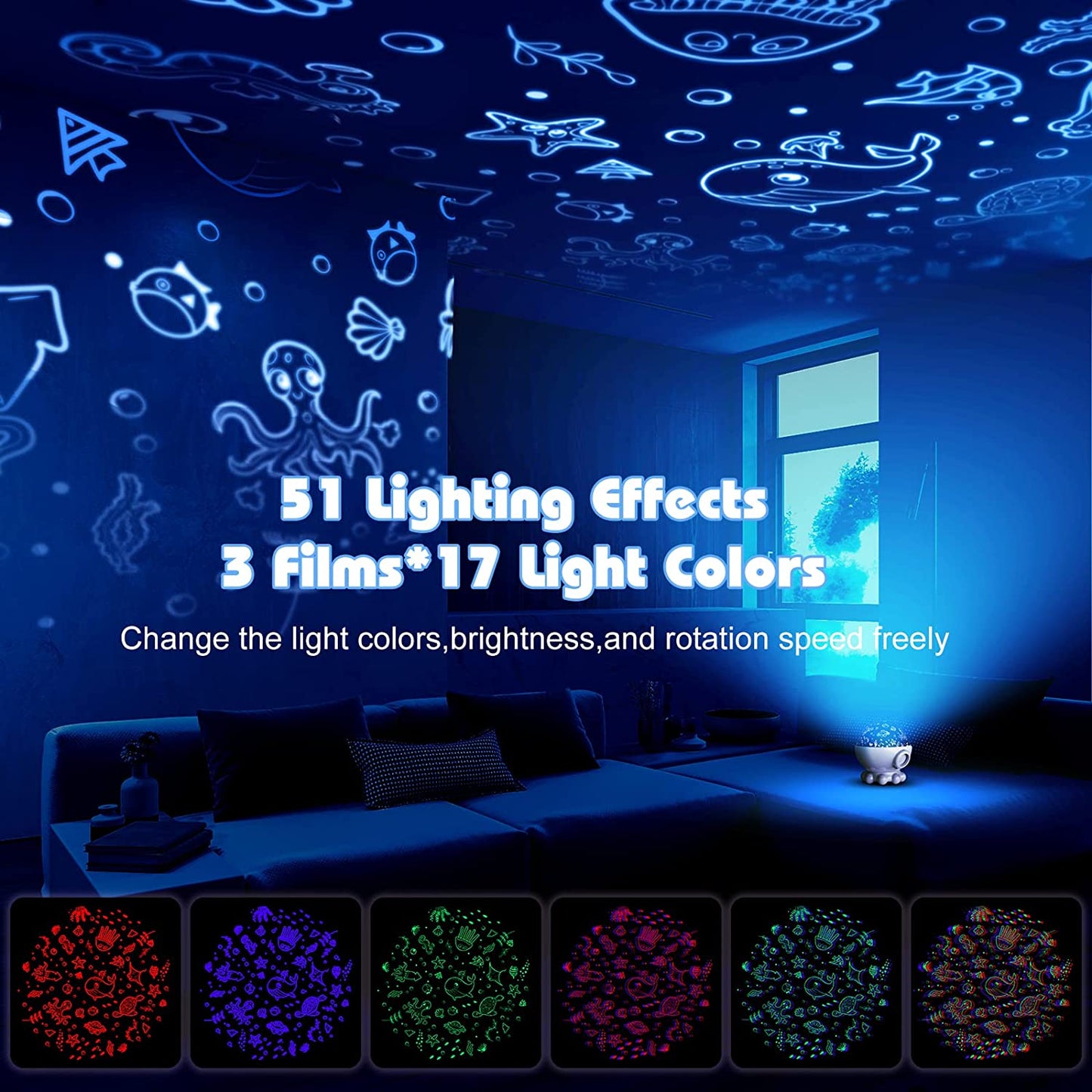 White Night Light Projector,Ocean Star Night Light for Kids Room,Dinosaur Toys with 360° Rotation,Remote and Timer