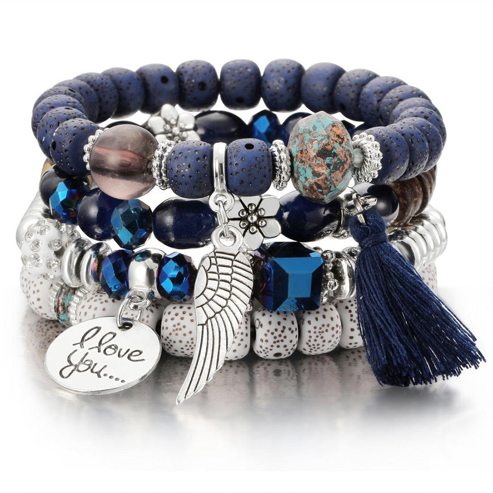 4Pcs/Set Bohemia Style Wing Beads Bracelet Bangle Jewelry Women Bracelet