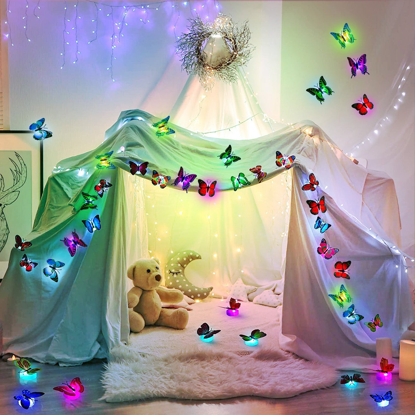 12Pcs Luminous 3D Butterfly Wall Stickers w/ Led Lights