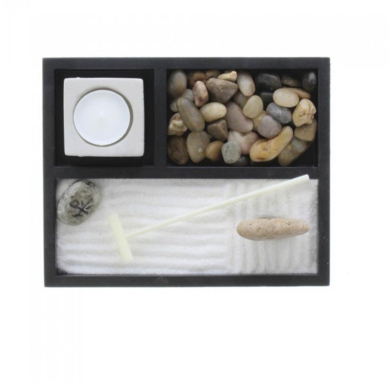 3-Compartments Relaxing Tabletop Zen Garden Kit For Office, Desk Or Bedroom