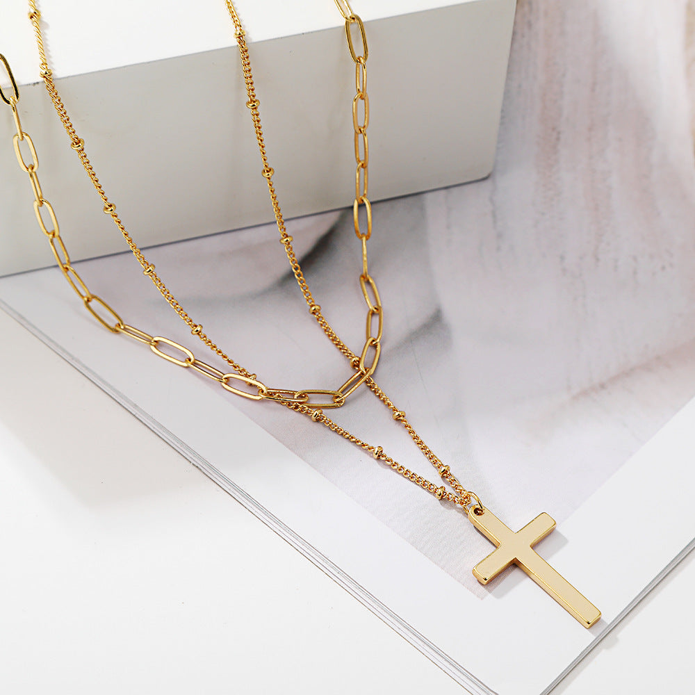 2 Pack Layered Cross Necklace for Men/Women