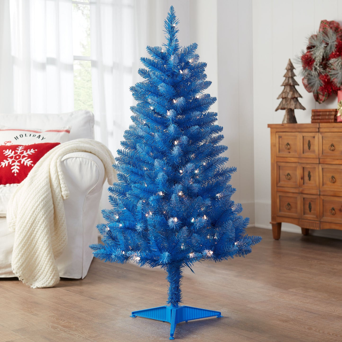 4ft Pre-Lit Blue Christmas Tree w/ 196 Branch Tips, Blue