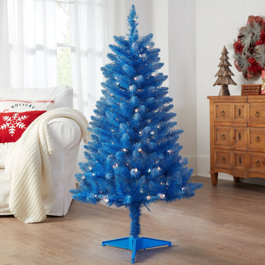 4ft Pre-Lit Blue Christmas Tree w/ 196 Branch Tips, Blue