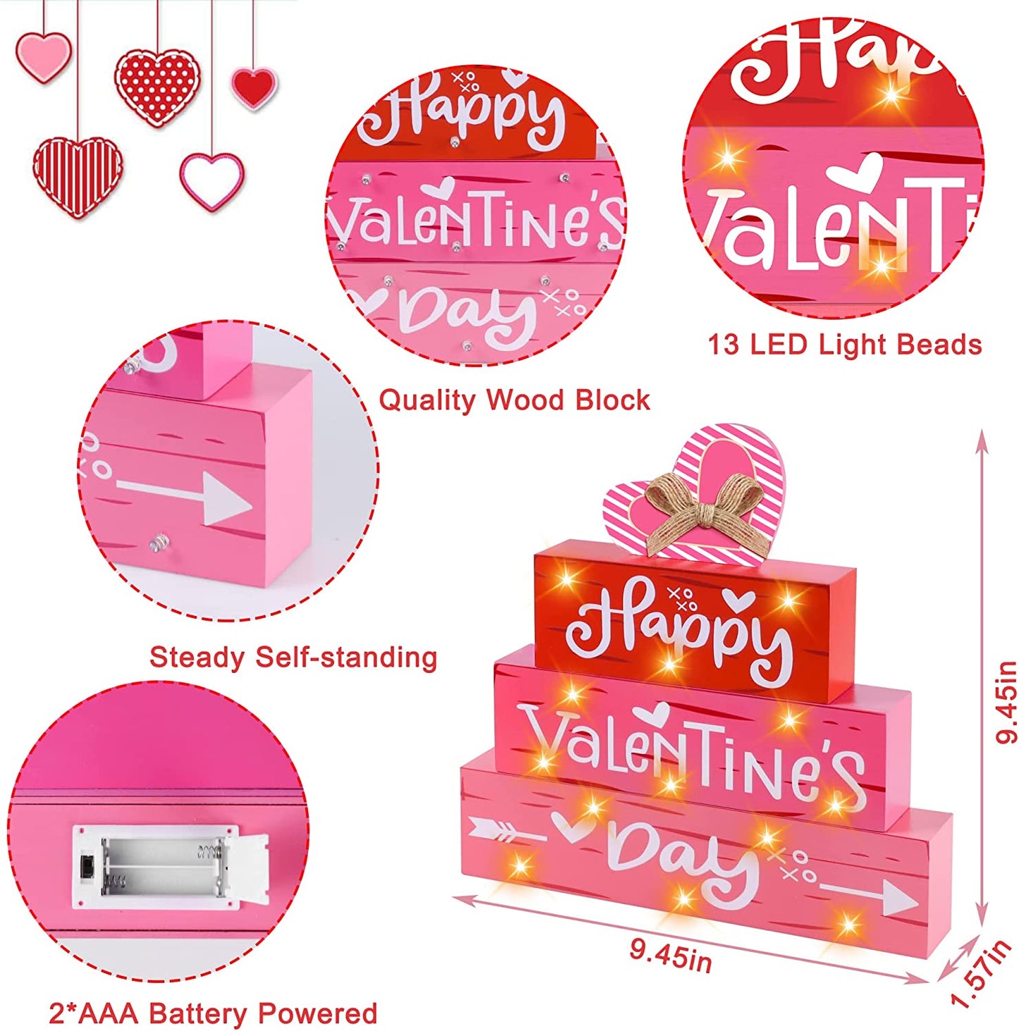 Valentine Wooden Block Sign with LED Lights