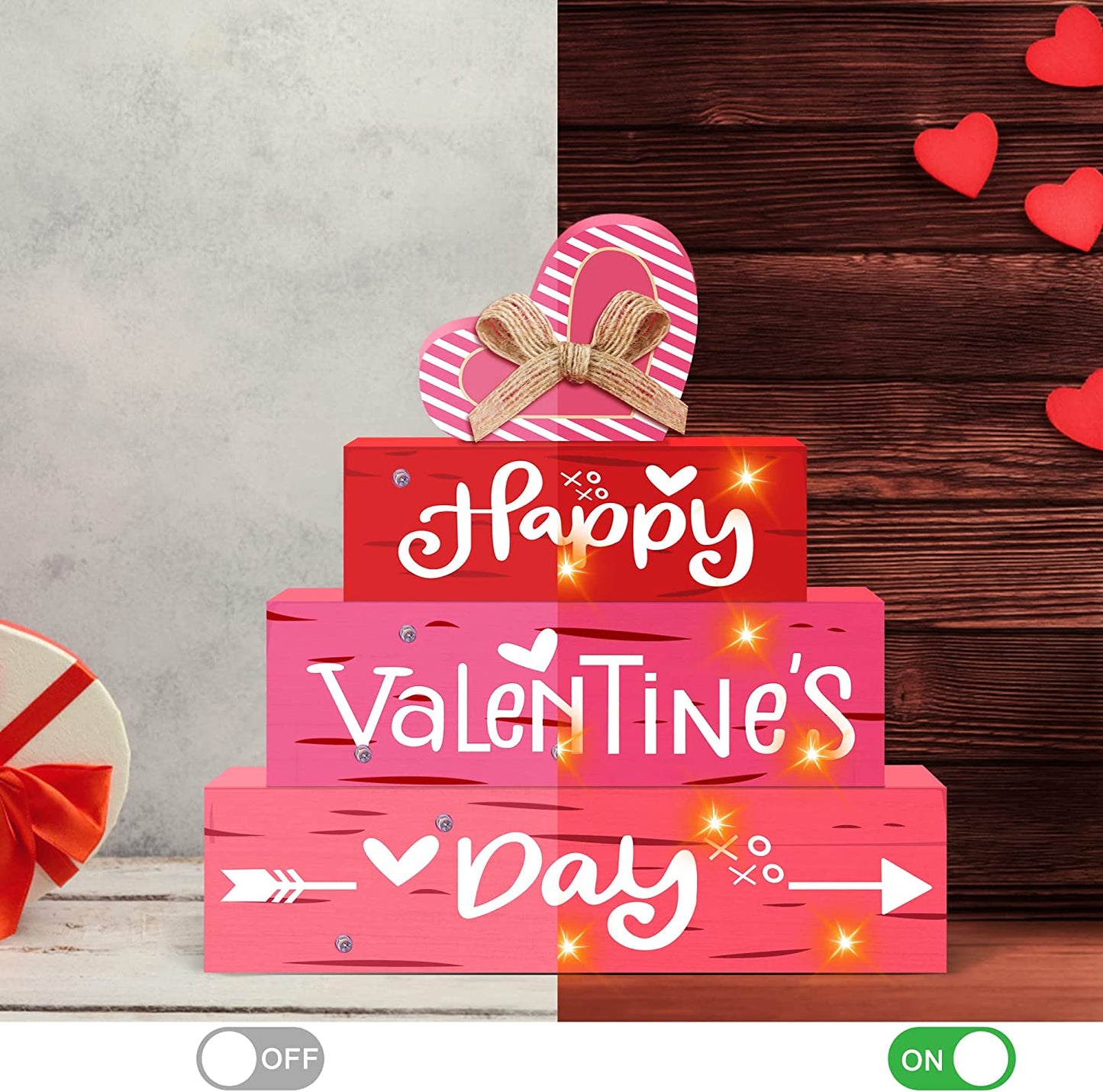 Valentine Wooden Block Sign with LED Lights