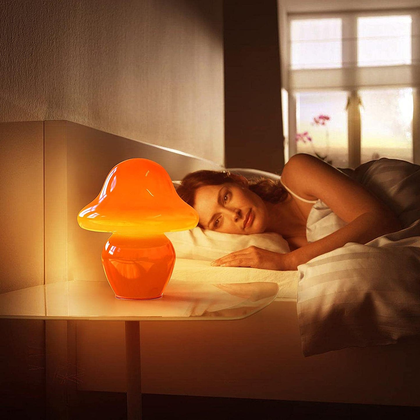Dimmable Translucent  Glass Vintage Beside Mushroom Lamp