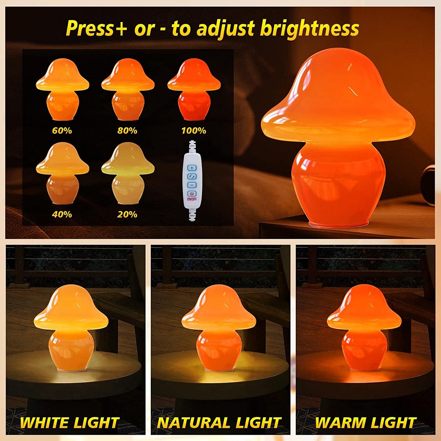 Dimmable Translucent  Glass Vintage Beside Mushroom Lamp