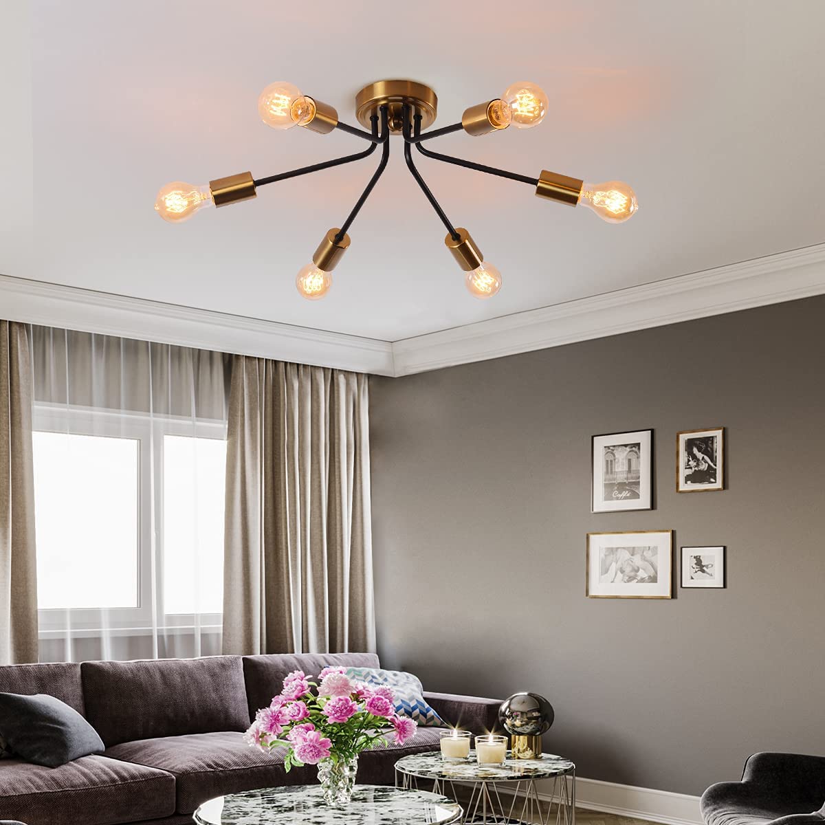 6-Light Semi Flush Sputnik Mount Ceiling Light Fixture