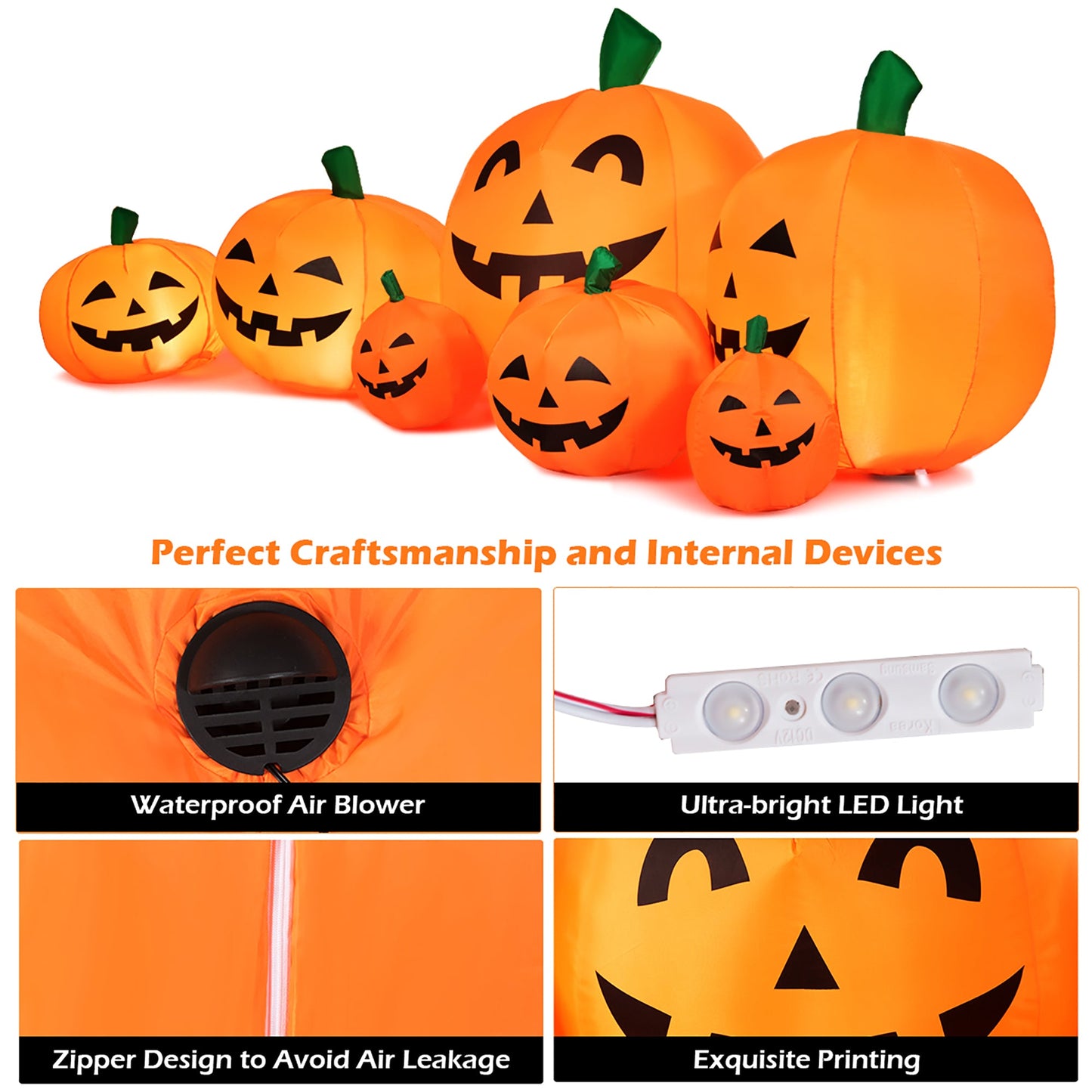 7.5" Pumpkins Patch Halloween Inflatable Decoration w/ LED