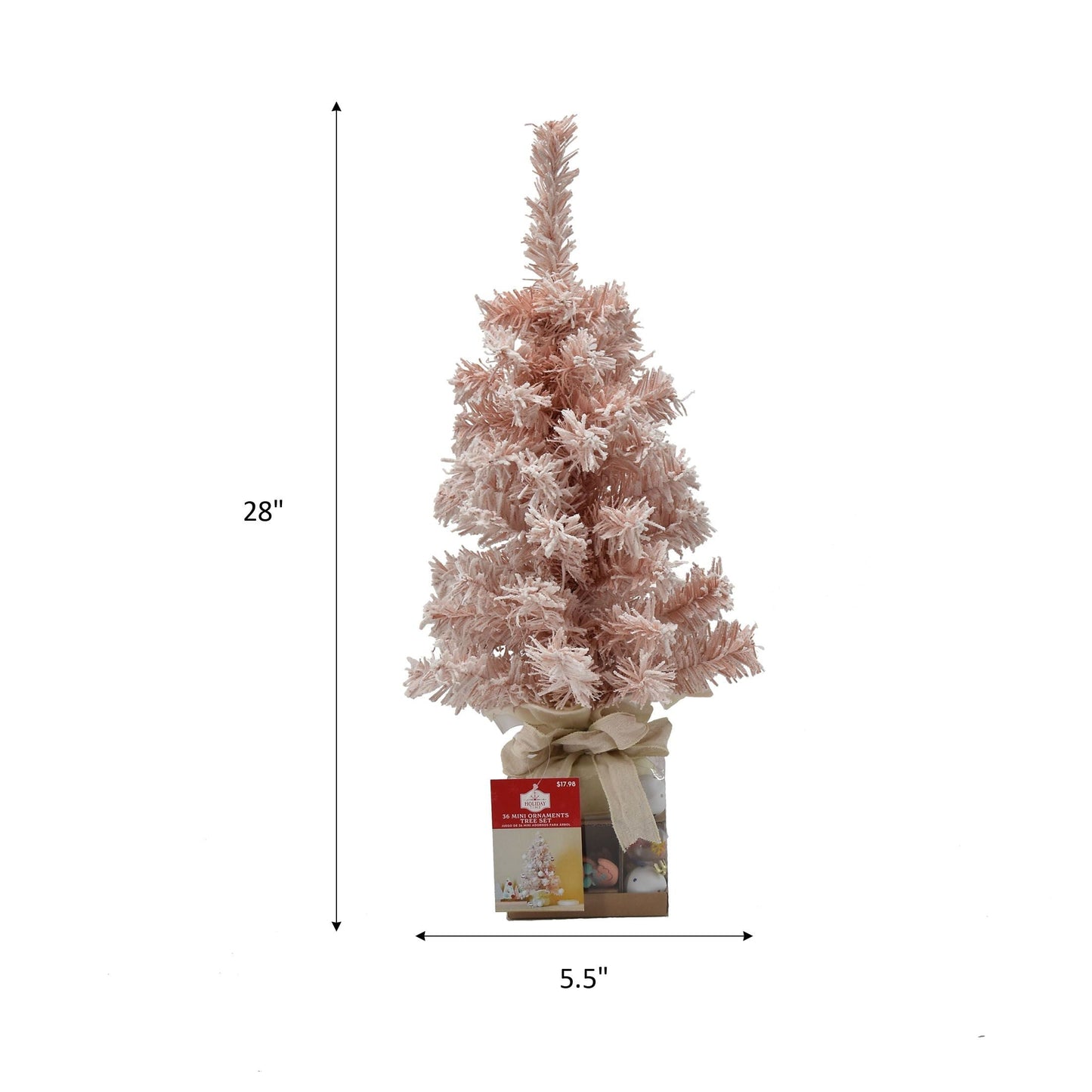 36pc Pink & White Flock Christmas Tree w/ Mini Ornament Set