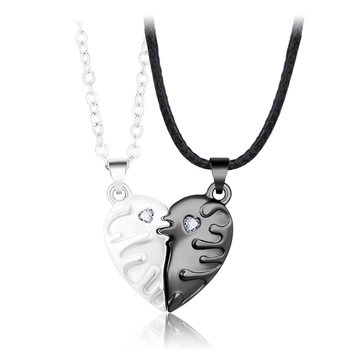 Heart Pendant Necklaces for Couple Wishing Stone