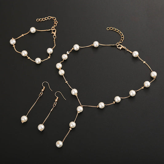 Pearl Necklace Earring Bracelet Set for Women