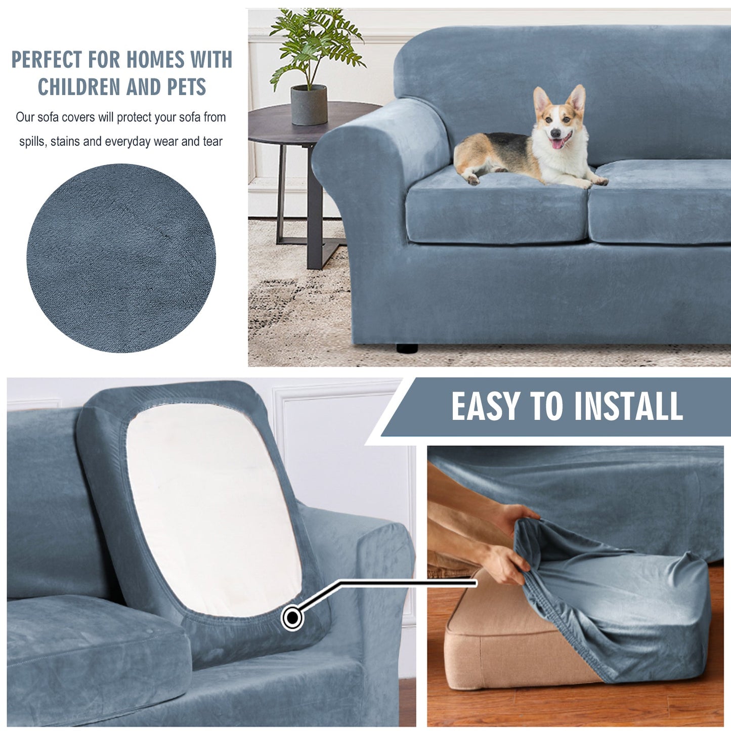 Sofa Covers for 3 Seaters (Base Cover Plus 3 Individual Cushion Covers)