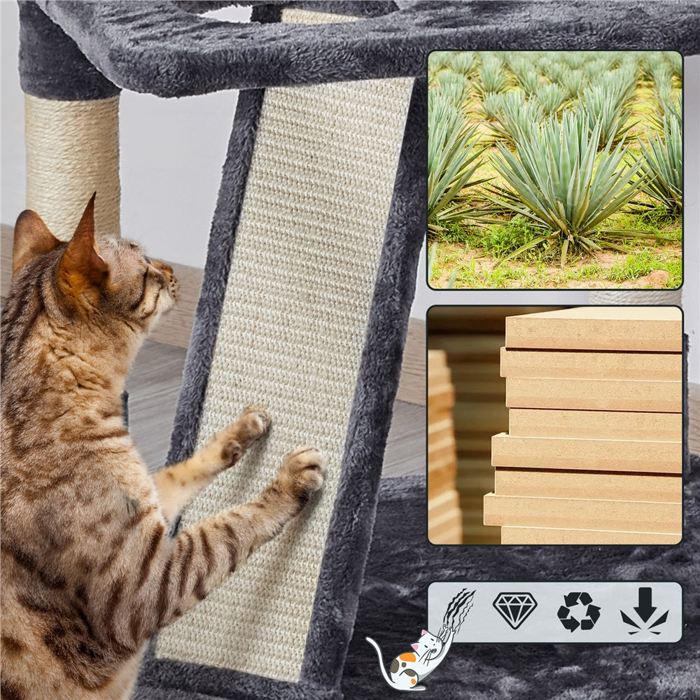 Large Cat Tree Plush Tower w/ Caves Condos, Dark Gray