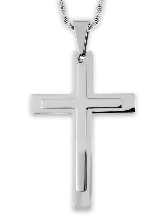 Polished Stainless Steel Layer Cross Pendant Necklace for Men