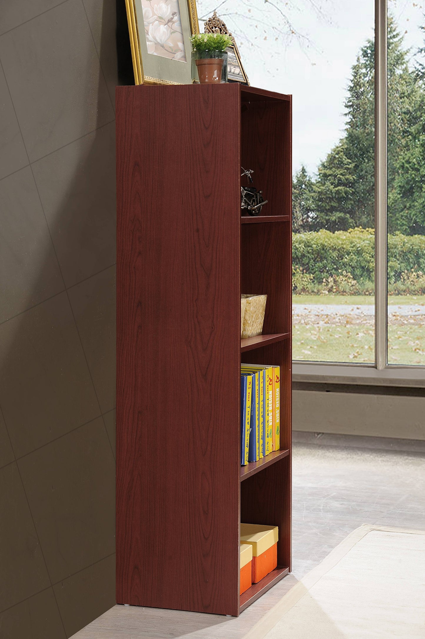 4-Shelf Wood Bookcase, Brown