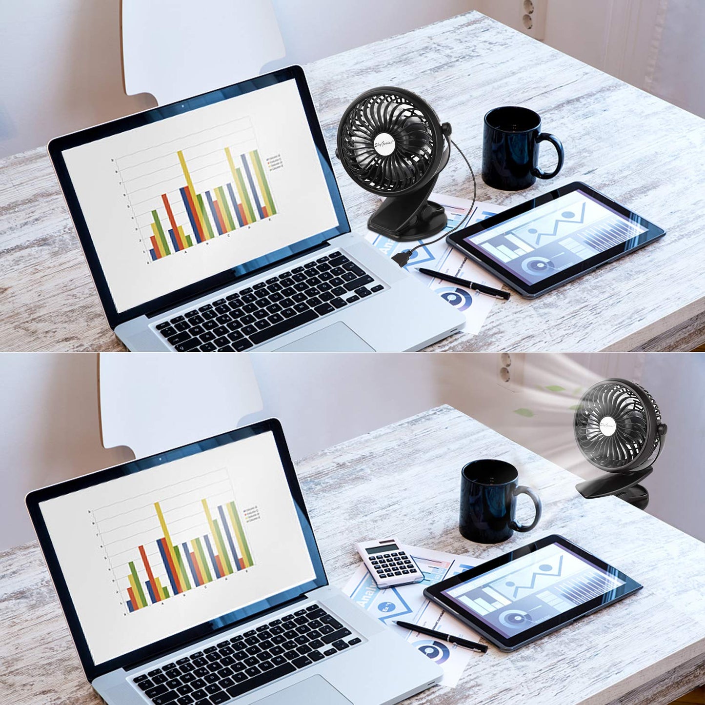 Battery Operated Clip on Mini Desk Fan, Black