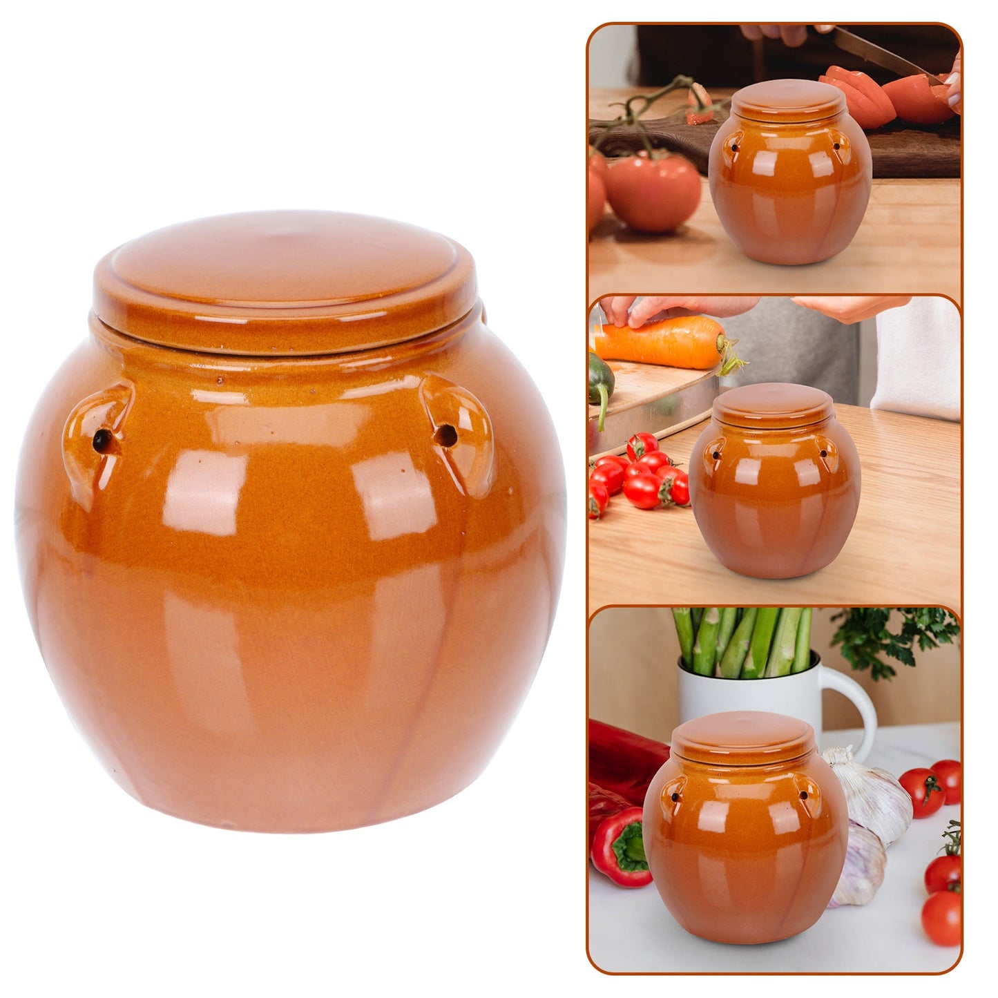 1Pc Ceramic Pickle Jar Dried Food Storage Tank w/ Lid