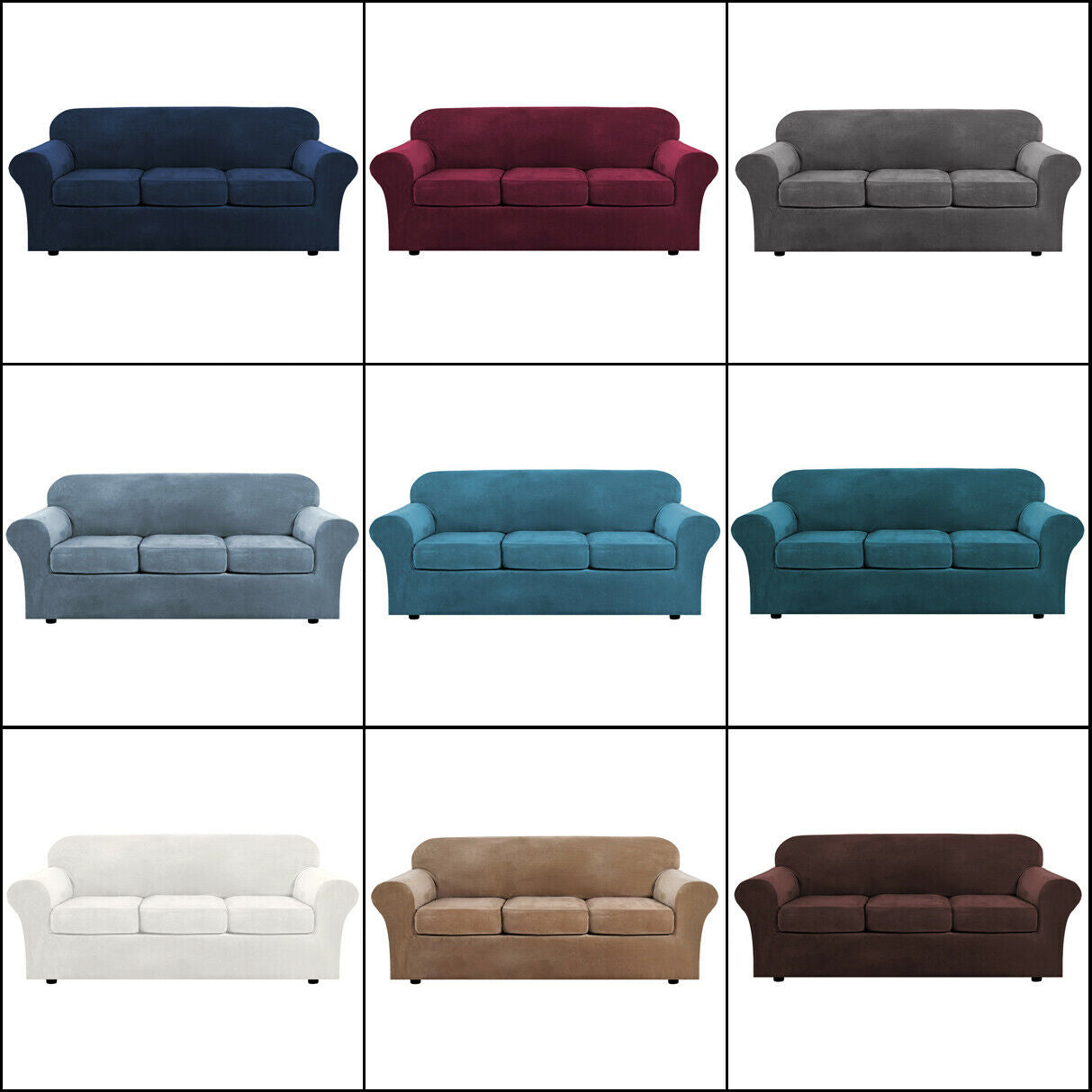 Sofa Covers for 3 Seaters (Base Cover Plus 3 Individual Cushion Covers)