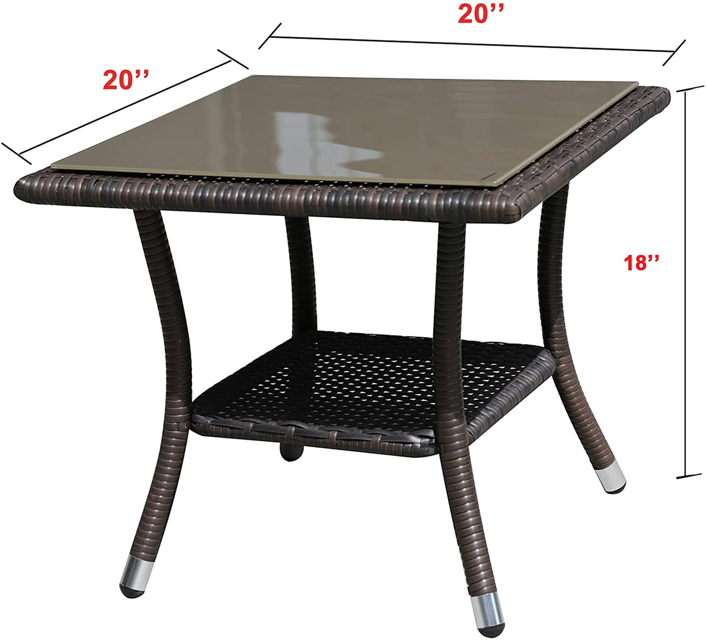 Square Glass Top Outdoor End Table Rattan