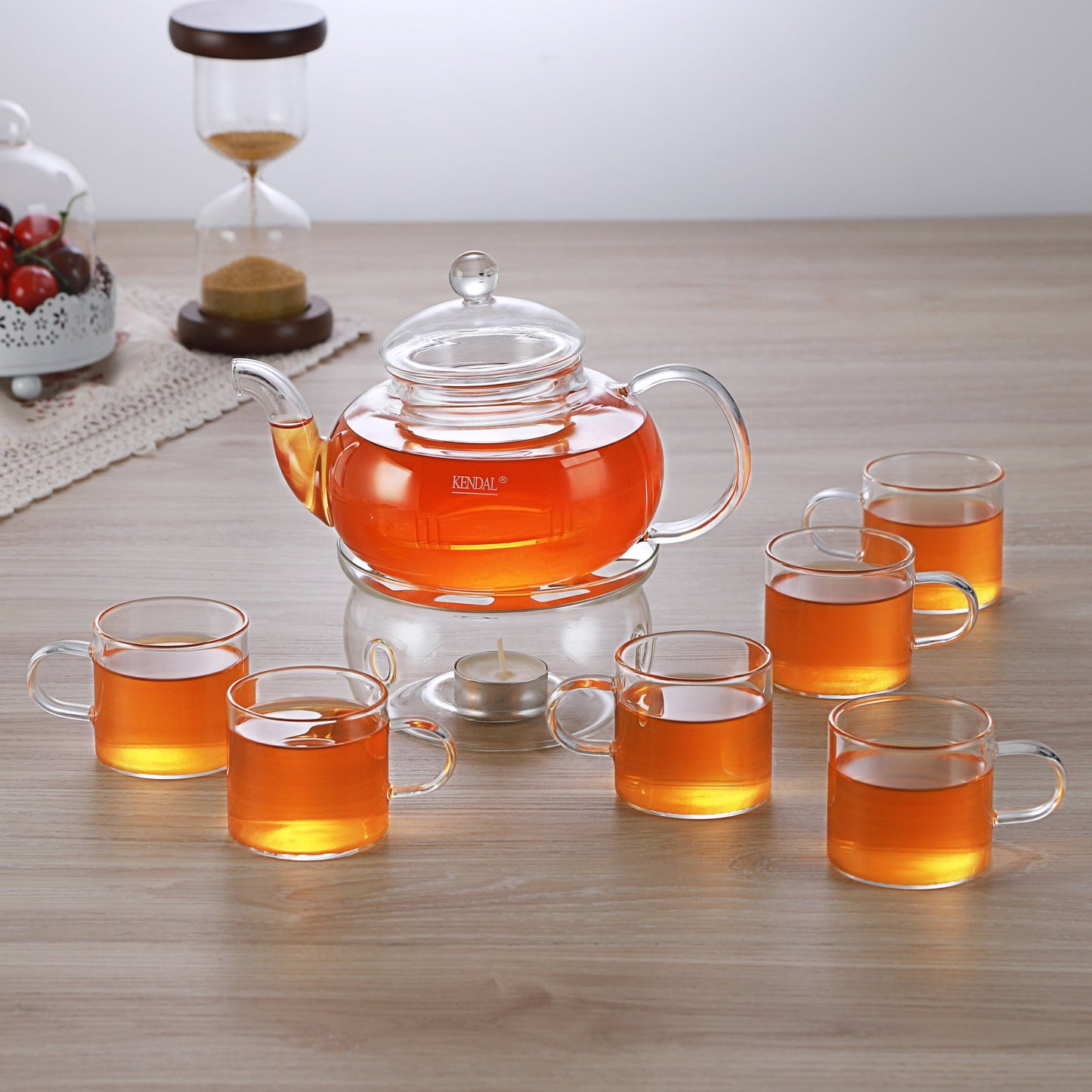 27 oz Glass Filtering Tea Maker Teapot w/ a Warmer & 6 Tea Cups