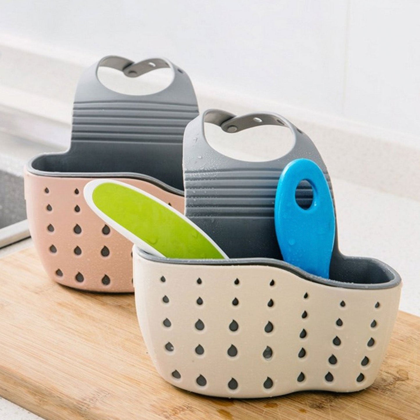 Adjustable Rubber Sink Caddy Kitchen Hanging Sponge Holder