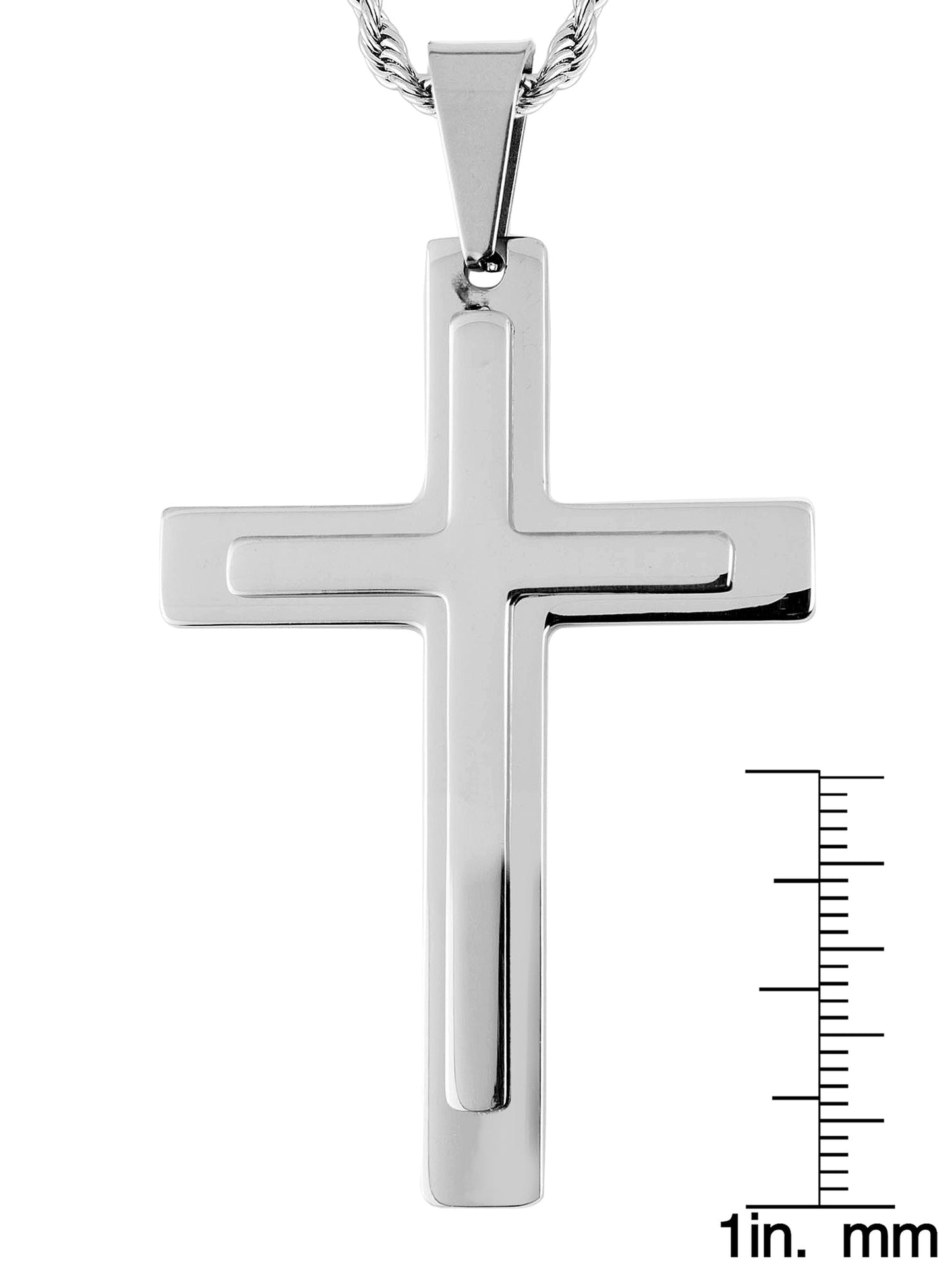 Polished Stainless Steel Layer Cross Pendant Necklace for Men