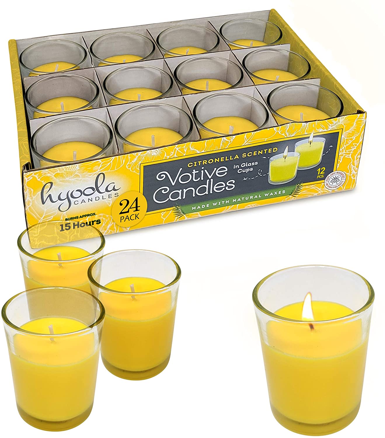 15 Hour Citronella Scented Votive Candles - Bug Repellant