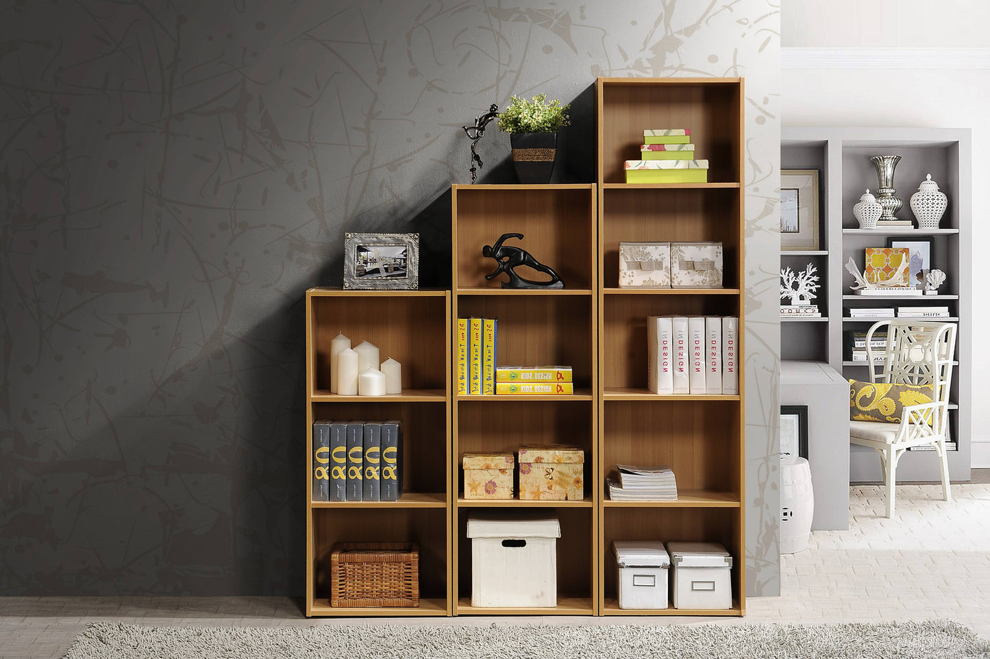 4-Shelf Wood Bookcase, Brown