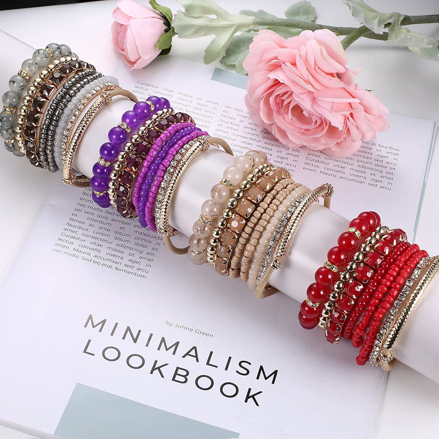 2-4 Sets Beaded Stackable Aesthetic Stretch Multilayered Bohemian Bracelets Set