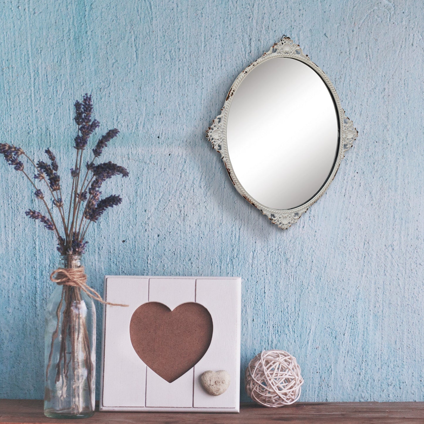 11.6" x 10" Off-White French Country Metal Accent Mirror Wall Decor