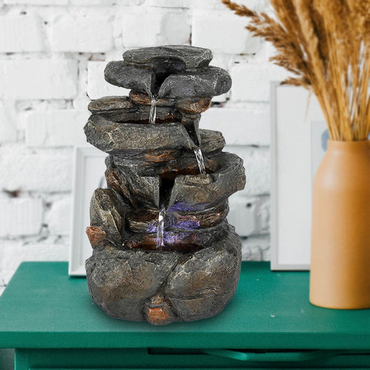 Water Fountain w/ LED Light, Modern Rock