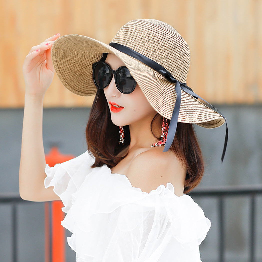 Foldable Wide Brim Bowknot UV Protection Floppy Summer Hat for women