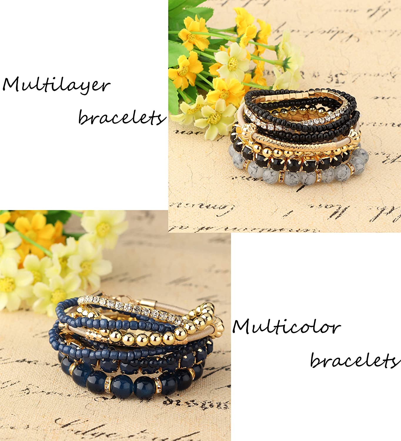 2-4 Sets Beaded Stackable Aesthetic Stretch Multilayered Bohemian Bracelets Set