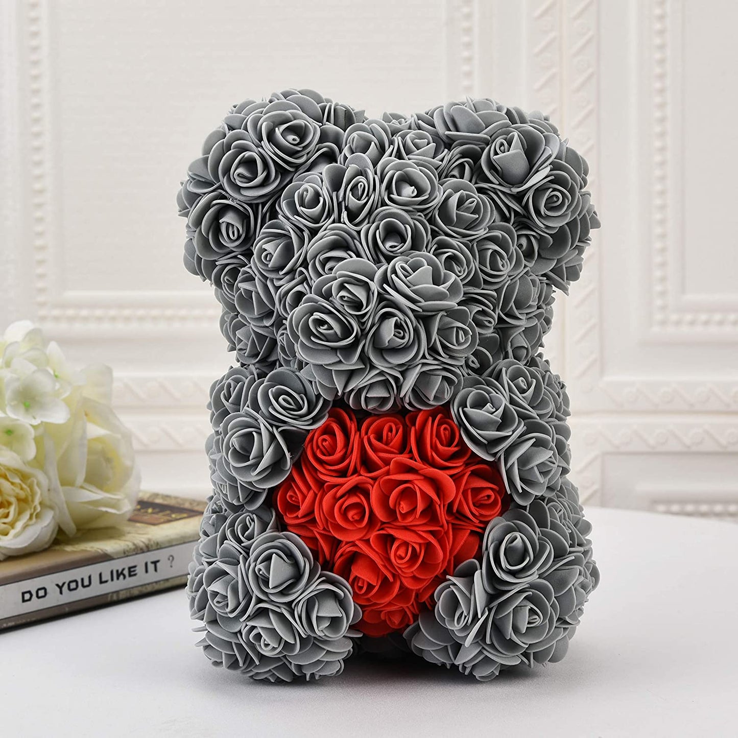 10 inch Gray Rose Bear -Gifts for Women for Valentines Day