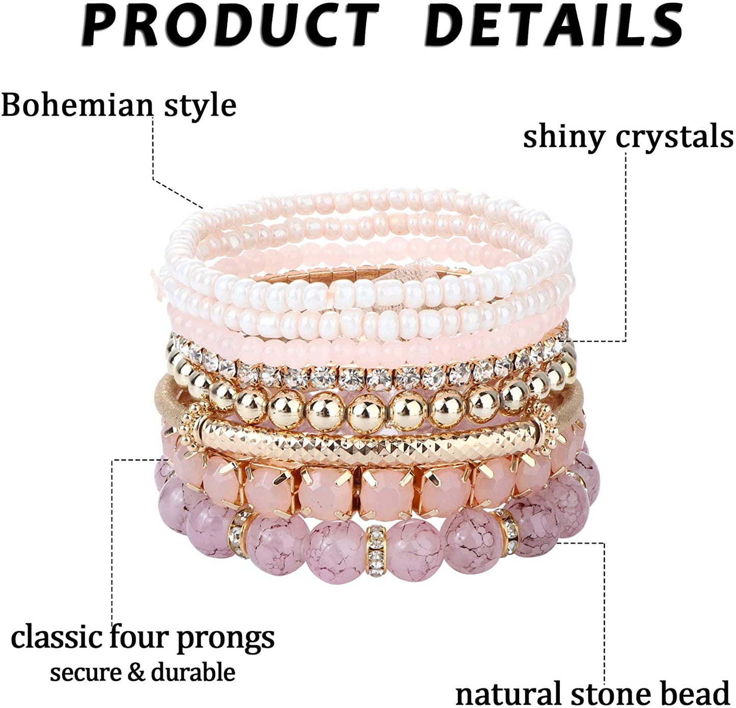 2-4 Sets Beaded Stackable Aesthetic Stretch Multilayered Bohemian Bracelets Set