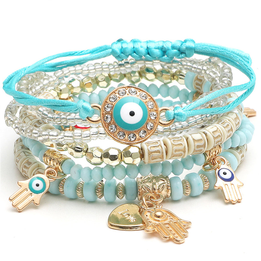 Multilayer Evil Eye Bohemian Stretch Beads Bracelets for Women