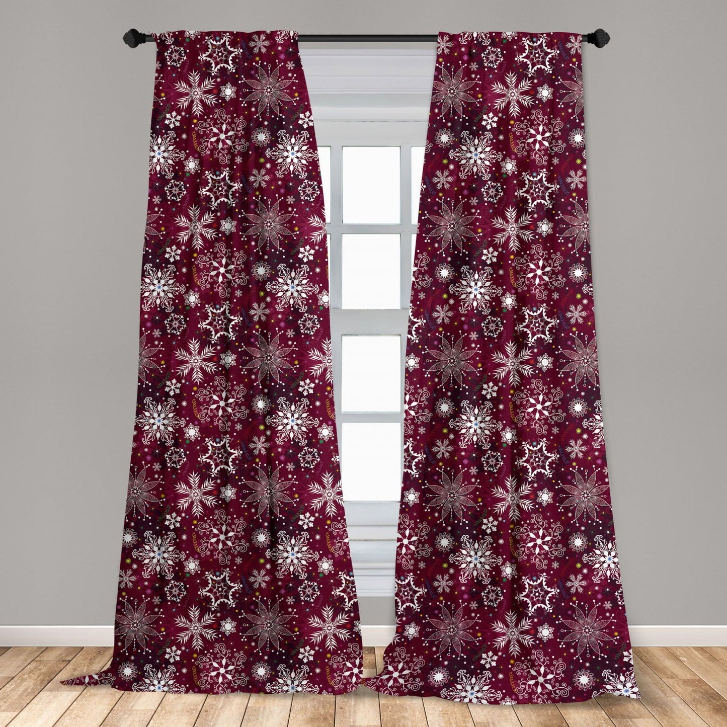 Christmas Floral Flakes Winter Curtains 2 Panels Set